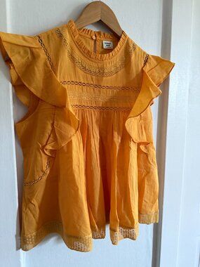 Aritzia Sunday Best Elisabeth Flutter Sleeve Blouse in 'Tuscan Sun'
